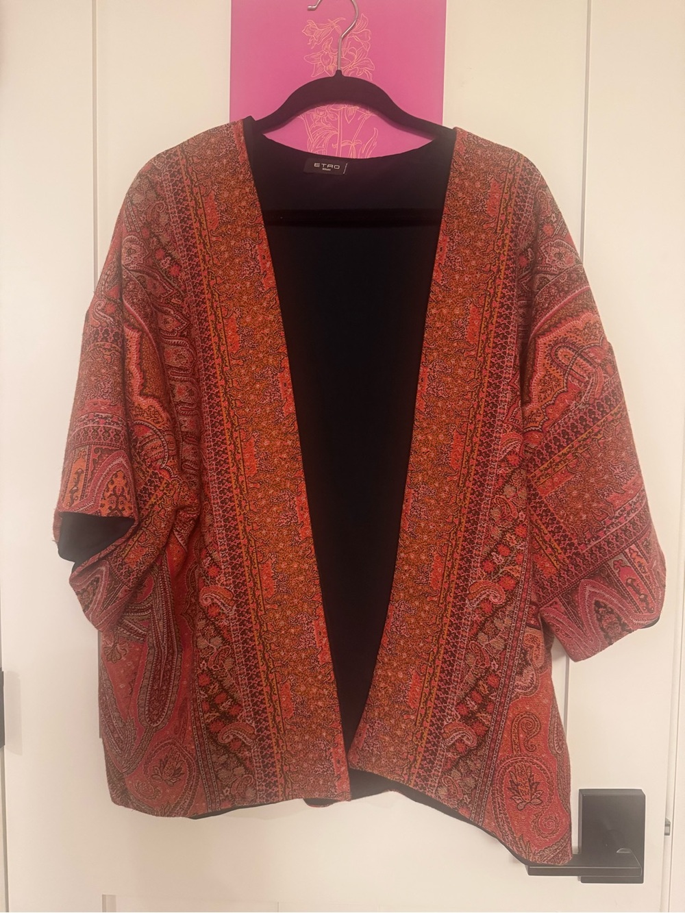 Etro Red-Orange Paisley Kimono Cardigan
